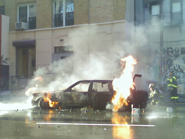 A Mercedes on Fire in New York City